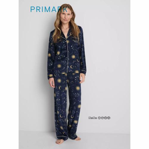 英国Primark女款成人大童蓝金色巫法闯情关长袖家居服睡衣裤新款