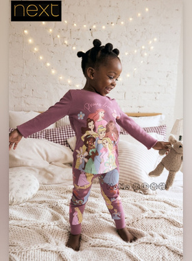 英国Next正品代购女童紫色迪士尼公主家居服睡衣秋裤纯棉F21-530