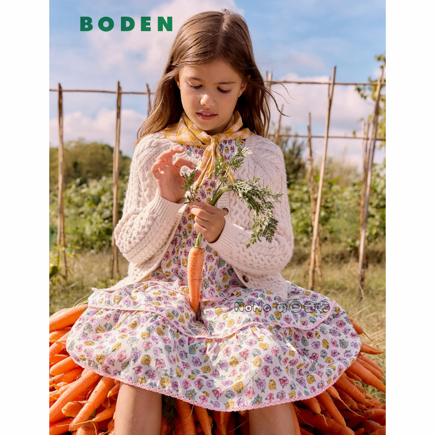 英国Mini Boden女童粉黄色小碎花全棉内衬短袖连衣裙2-12岁G5795