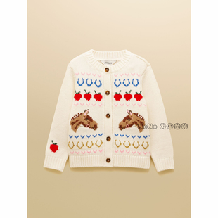 12岁W37 959 女童乳白色马苹果毛衣针织开衫 英国兔Next官网代购
