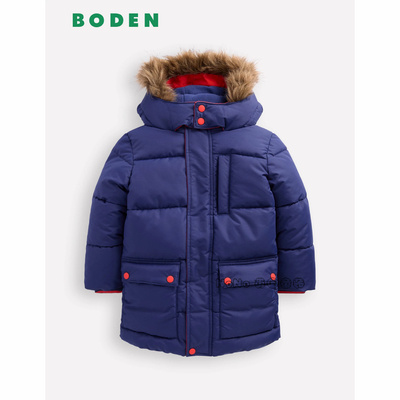 英国Mini BODEN男童深蓝色长款外套棉服连帽棉衣加厚2-14岁B3078