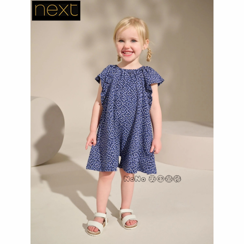 Next英国正品代购女童蓝色印花短袖连身裤体裤连身衣沙滩AG9-816