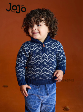 英国JoJo Maman Bebe儿童蓝色费尔岛毛衣针织衫1-9岁羊毛F49-214