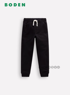 英国Mini Boden儿童墨黑色全棉休闲卫裤松紧腰长裤2-14岁B3062