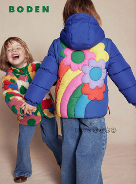 英国Mini BODEN女童蓝色彩虹花朵外套2合1马甲棉服加厚棉衣G5535
