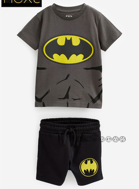 现货英国Next正品男童黑灰色蝙蝠侠T恤衫短裤运动套装C85-583