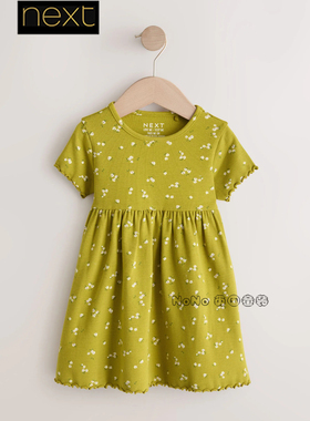 代购英国Next正品女童绿色碎花印花连衣裙短袖1-7岁新款Y04-958