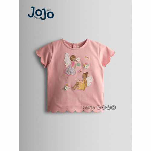 英国Jojo Maman Bebe女童粉色花仙子精灵刺绣短袖T恤全棉Y09-494