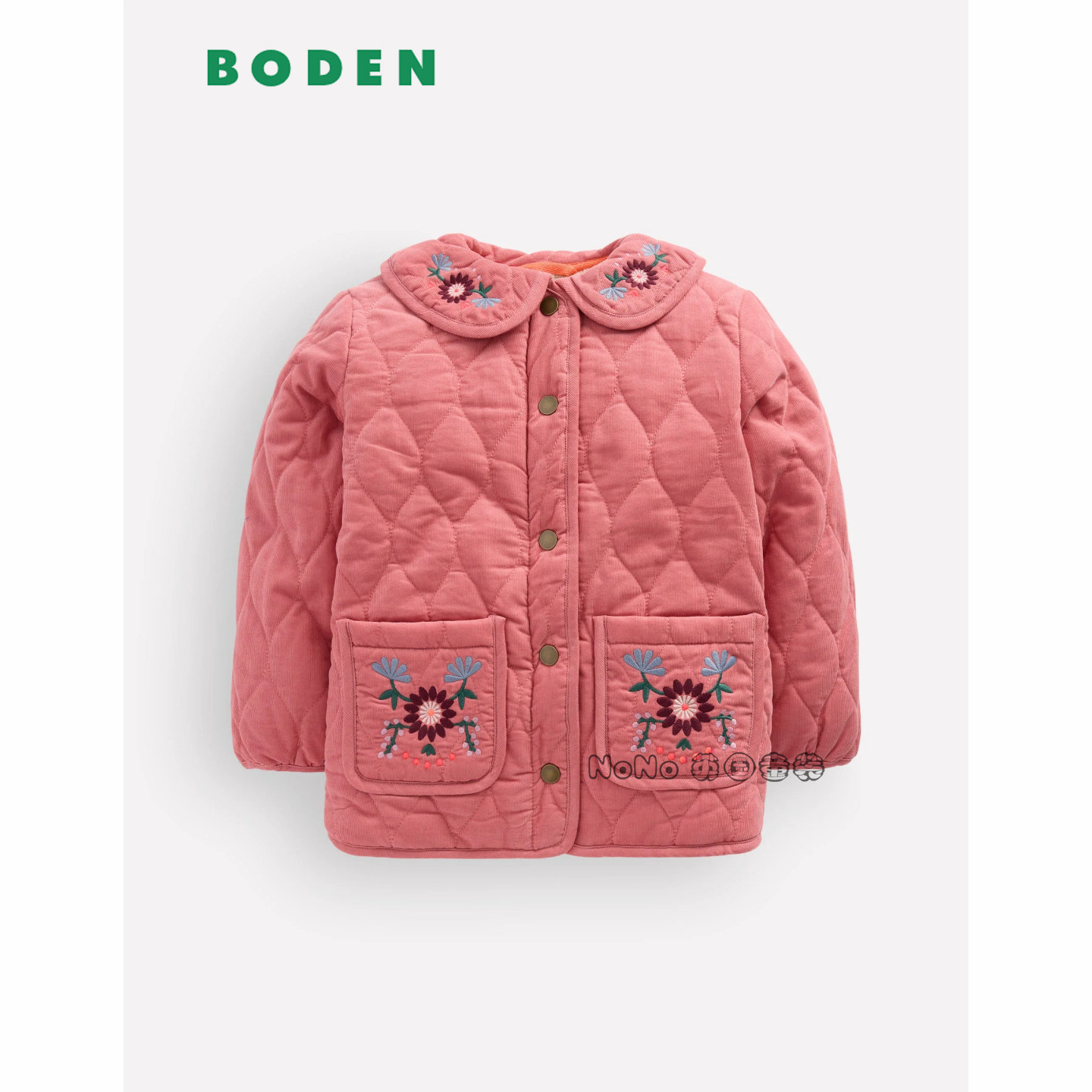 英国Mini BODEN女童粉色刺绣花朵外套轻薄款棉服棉衣2-14岁G6083