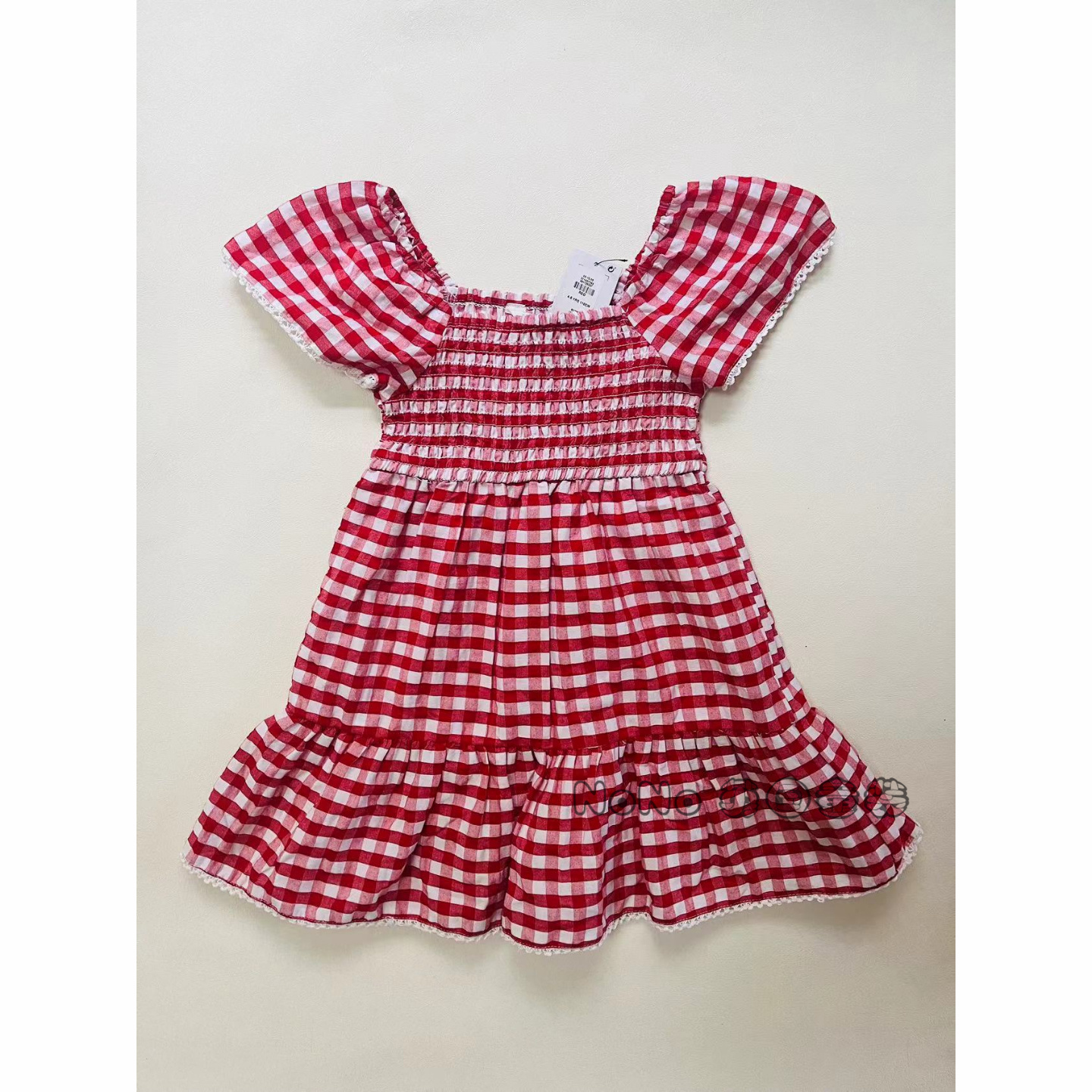 现货英国Primark正品女童红色格子纯棉短袖打揽连衣裙
