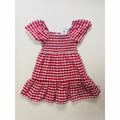 现货英国Primark正品女童红色格子纯棉短袖打揽连衣裙