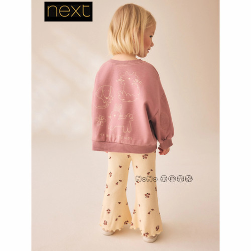 英国Next正品女童小狗兔子卫衣喇叭裤休闲套装1-7岁新款V59-595
