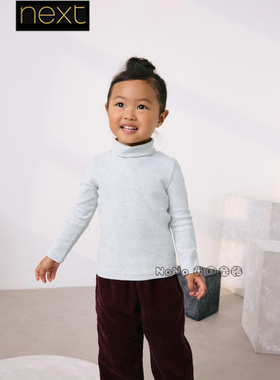 英国Next代购女童浅灰色高领长袖T恤防风打底衫纯棉1-7岁F78-369