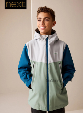 英国Next代购男大童亲子蓝绿拼色外套冲锋软壳防雨风衣H34-930