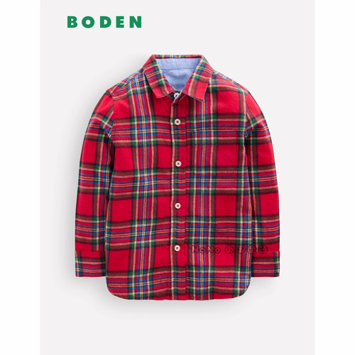 英国Mini BODEN男童新年红色格子衬衫长袖衬衣纯棉2-14岁B2779