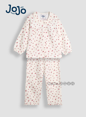 英国JoJo Maman bebe儿童乳白色碎花纯棉家居服长袖睡衣裤W24-284