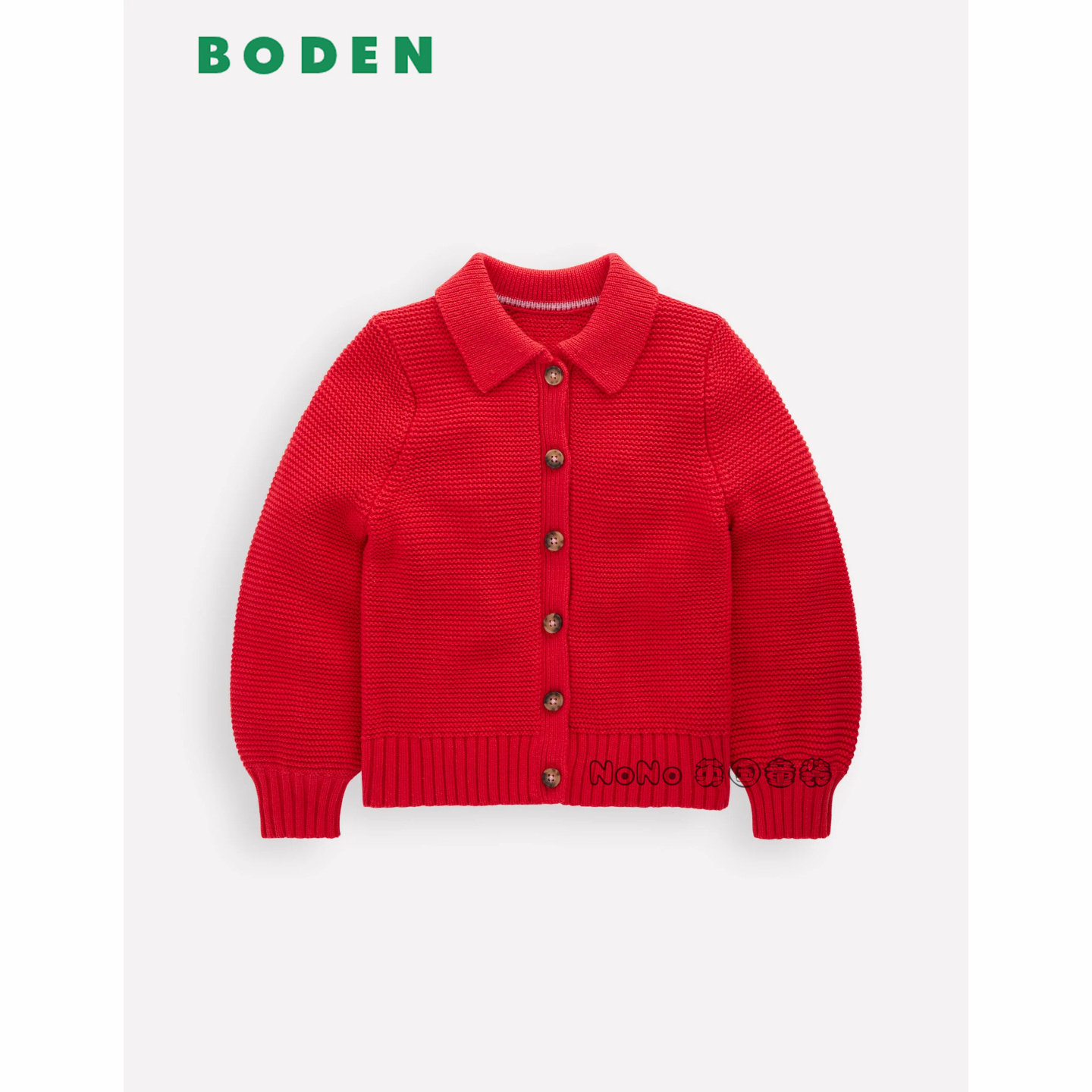 英国Mini BODEN女童新年红色翻领毛衣针织开衫纯棉2-14岁G5575