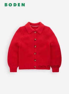 英国Mini BODEN女童新年红色翻领毛衣针织开衫纯棉2-14岁G5575