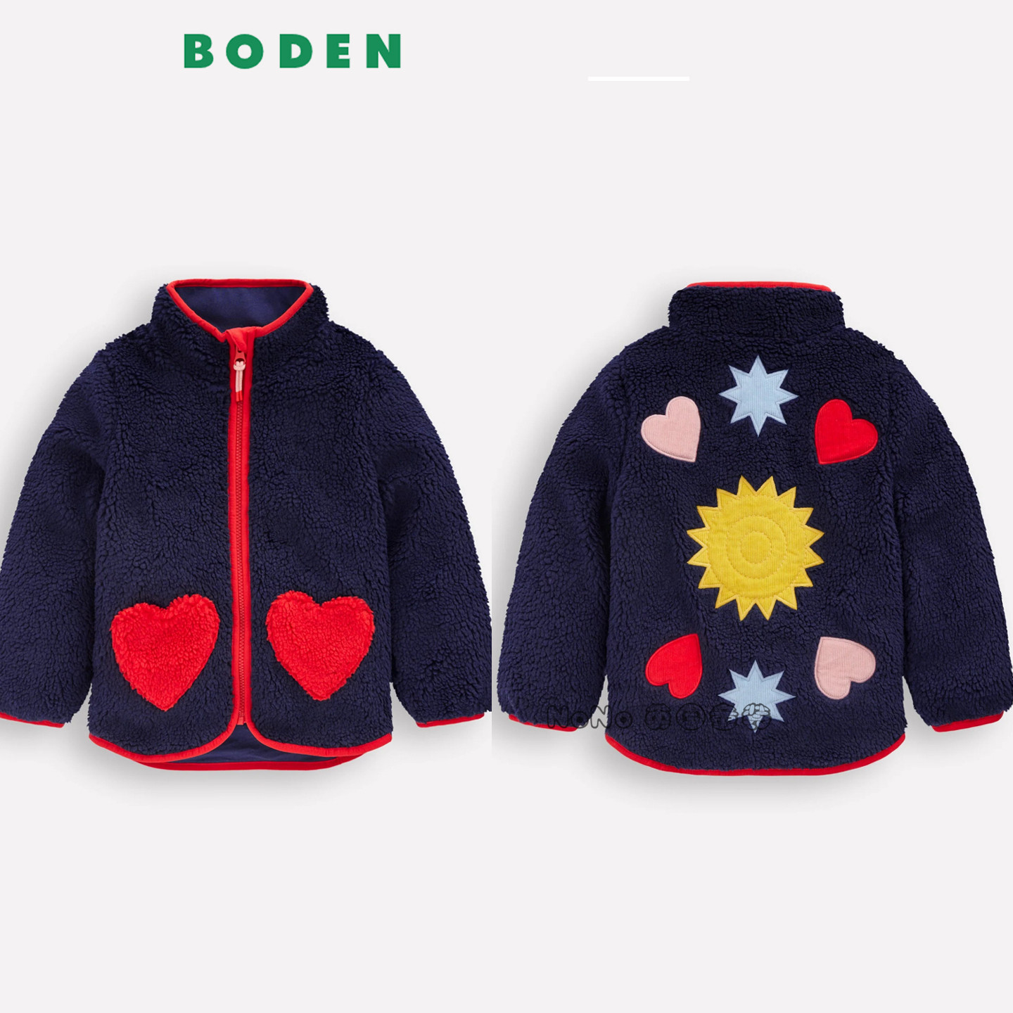 英国Mini BODEN女童蓝色太阳爱心外套羊羔毛棉服加厚2-12岁G4933
