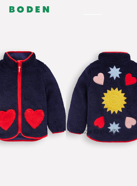 英国Mini BODEN女童蓝色太阳爱心外套羊羔毛棉服加厚2-12岁G4933
