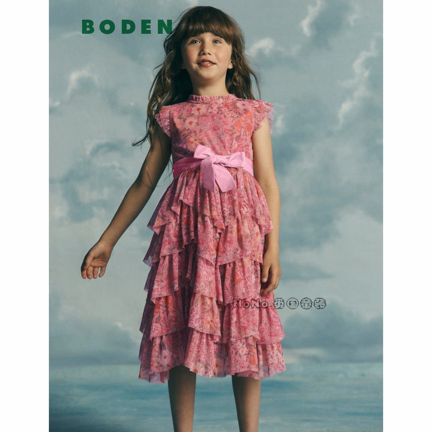 英国Mini Boden女童粉色碎花礼服生日演出连衣裙2-12岁新款G6153
