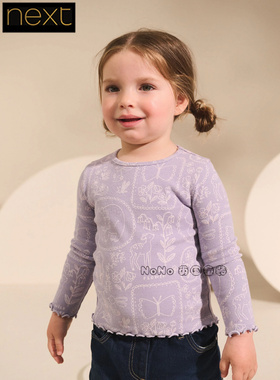 英国Next正品代购女童纯棉淡紫色兔子碎花长袖T恤打底AP5-320