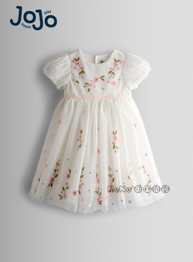 英国JoJo Maman Bebe女童乳白色重工刺绣网纱礼服连衣裙Y07-374