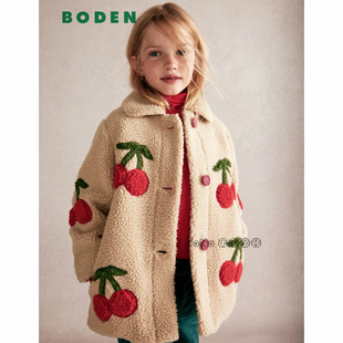 部分现货英国Mini BODEN女童樱桃羊羔毛外套棉服加厚大衣G5683