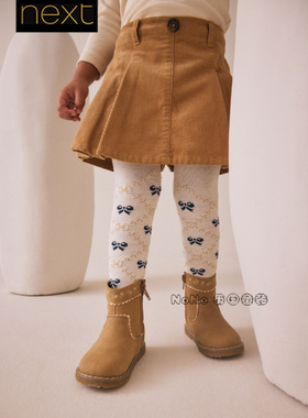 英国Next代购女童姜黄色灯芯绒半裙短裤连裤袜蝴蝶结套装AW9-590