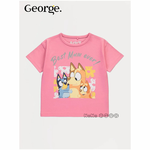 现货英国乔治George正品女童粉色布鲁伊宾果短袖T恤全棉1378238
