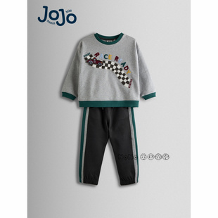 H22 英国JOJO 运动套装 Bebe男童灰色赛车卫衣侧边条卫裤 606 Maman