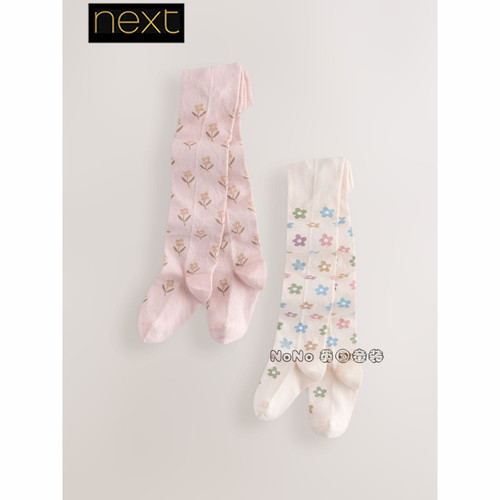 英国NEXT正品女童粉蓝白色花朵连裤袜紧身裤弹力袜0-10岁G98-361