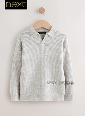 英国Next正品男大童亲子浅灰色翻领毛衣针织毛衫3-16岁F23-183