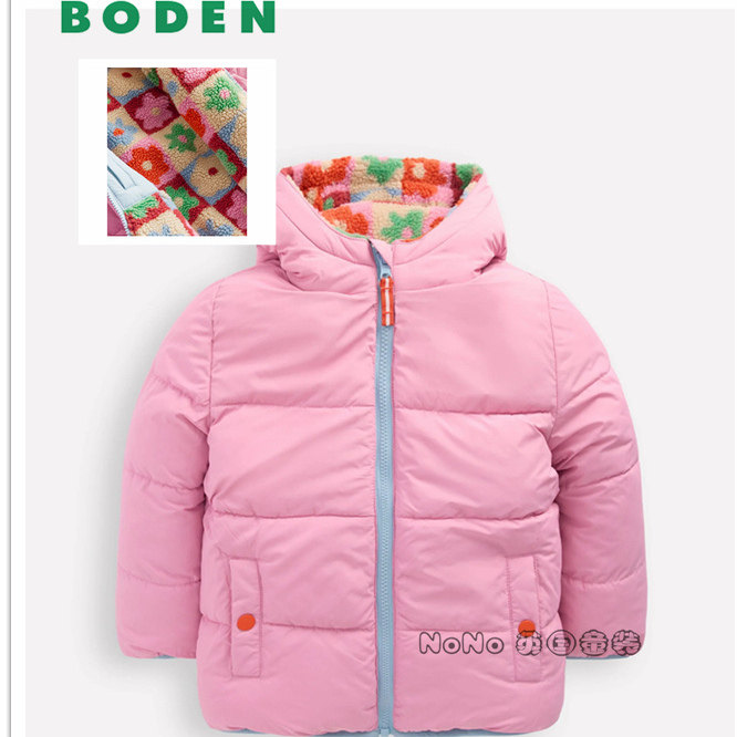 英国Mini BODEN女童粉色花朵双面穿外套羊羔毛棉服加厚棉衣G5579