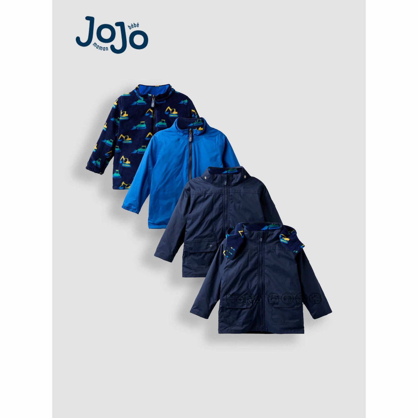 英国JoJo Maman Bebe男童挖掘机多合一双面冲锋衣外套加厚F34-887