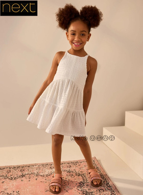 英国Next正品代购女大童亲子白色吊带连衣裙度假风露背AT2-966