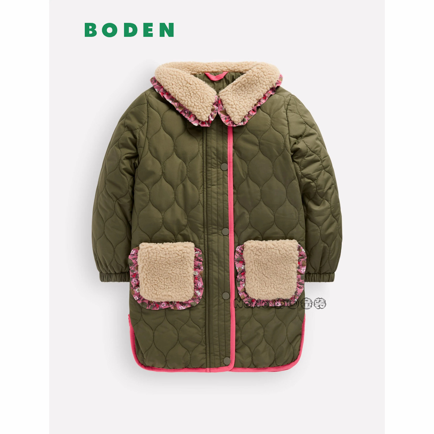 英国Mini BODEN女童墨绿色碎花外套棉服加厚棉衣长款2-14岁G6194