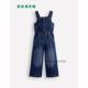 代购 14岁G5794 休闲全棉2 英国Mini Boden女童深蓝色牛仔连身裤
