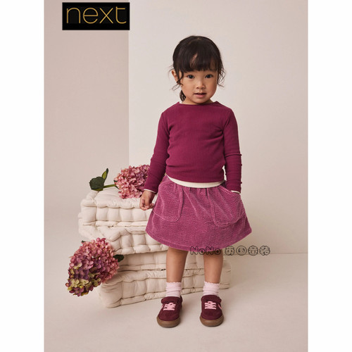 英国Next正品女童新款粉色灯芯绒短裙半身裙纯棉1-7岁新款G67-441