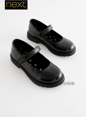 英国Next正品代购女大童黑色皮鞋礼服鞋魔术贴学院风D64-665