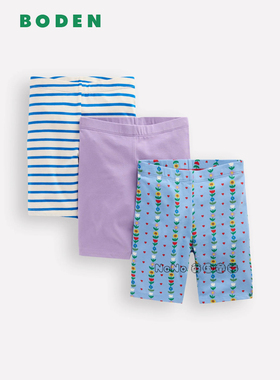 代购英国Mini Boden女童蓝紫色花朵条纹骑行短裤打底2-14岁G5110