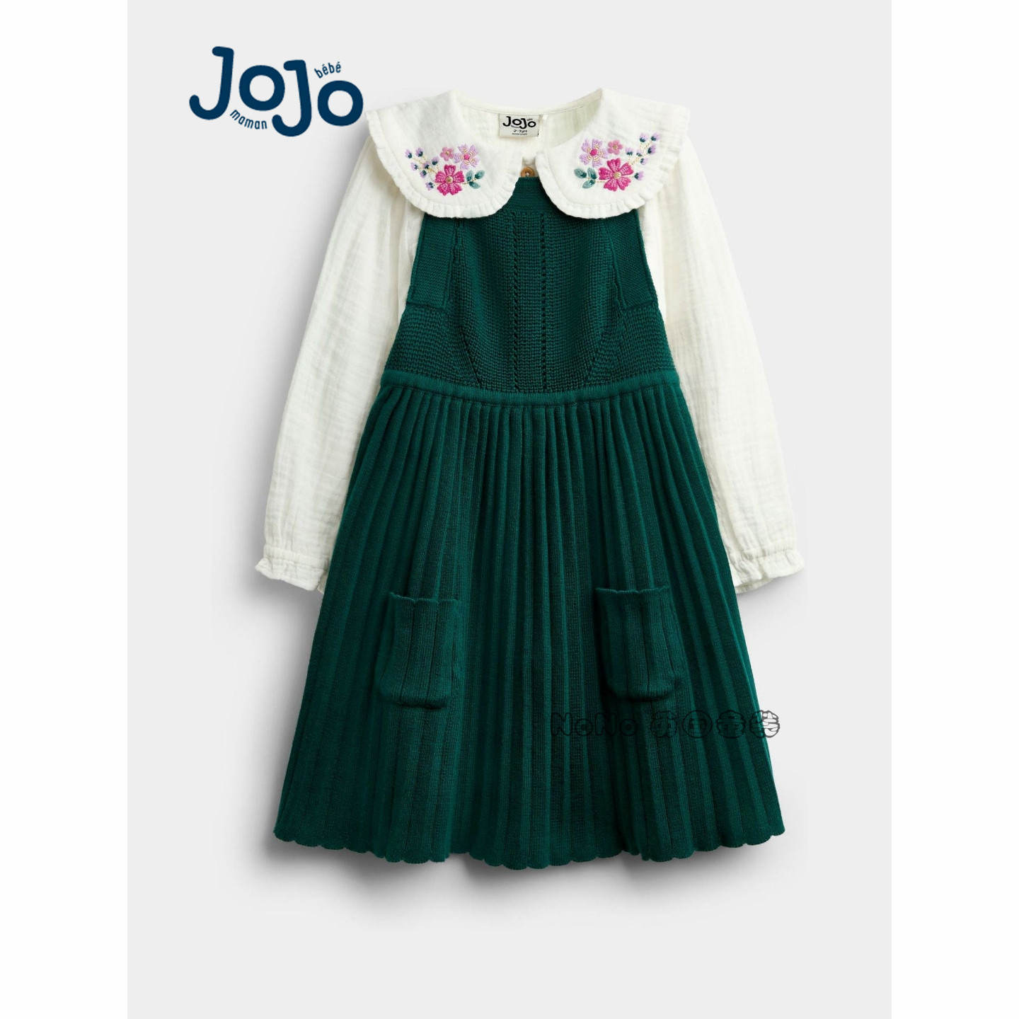 英国JOJO Maman Bebe女童毛衣裙长袖刺绣衬衫连衣裙套装G44-066