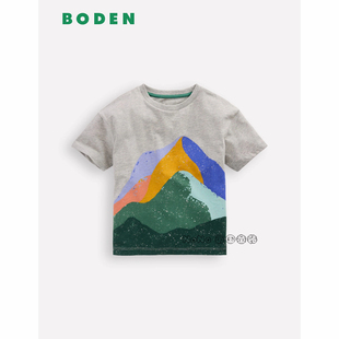 代购英国Mini BODEN男童大山日照金山景色短袖T恤全棉2-14岁B3156
