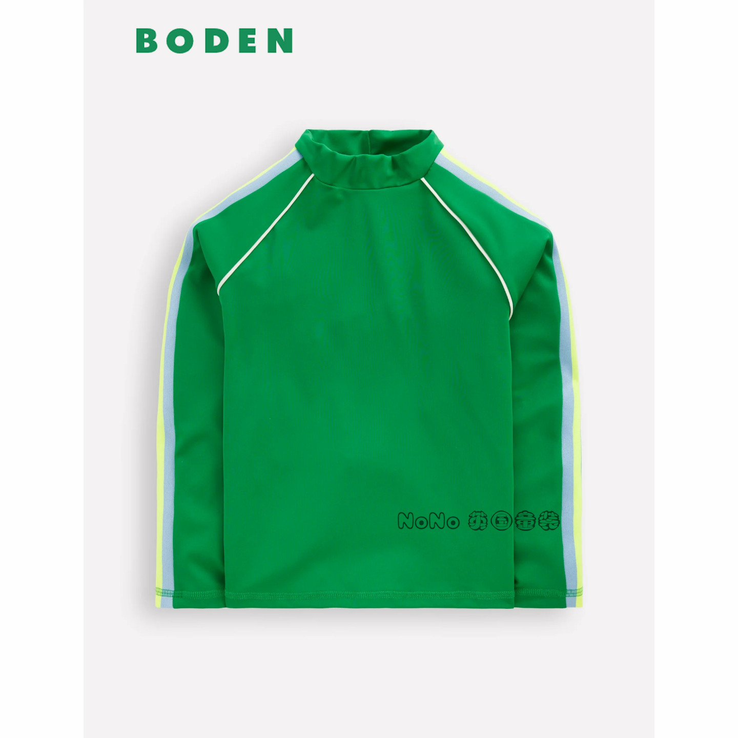 代购英国Mini BODEN男童绿色条纹长袖防晒泳衣T沙滩衣2-14岁B3135