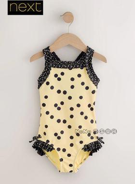 英国Next正品代购女大童黑色波点连体泳衣防晒泳裤SPF50+Y00-232