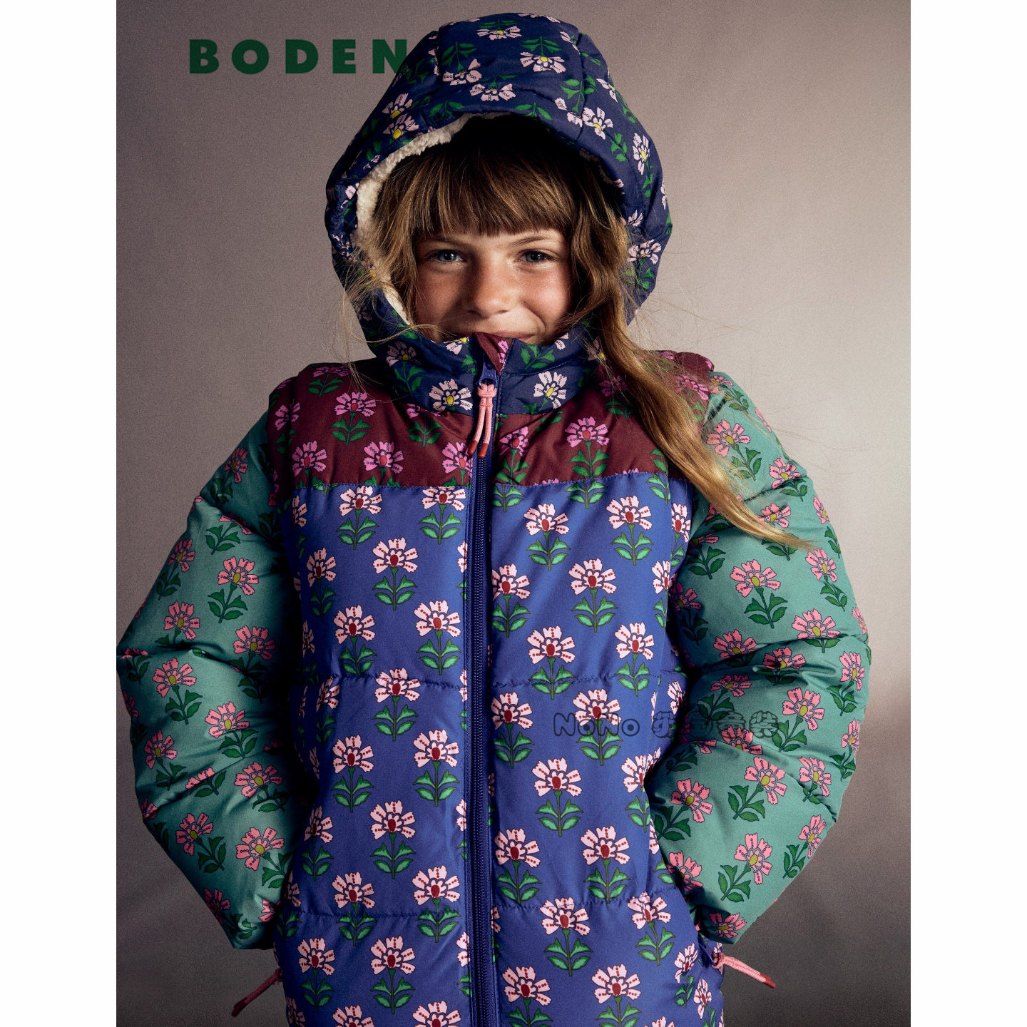 英国Mini BODEN女童蓝色碎花外套可拆袖马甲棉服加厚棉衣G5535