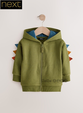 英国Next正品男童墨绿色恐龙立体卫衣运动衫拉链休闲E60-830