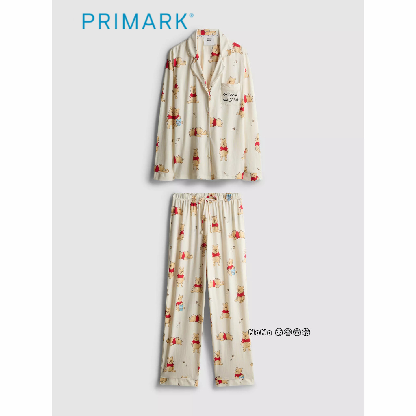 英国Primark女款成人大童黄色维尼小熊噗噗长袖家居服长睡衣裤