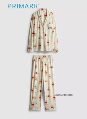 英国Primark女款成人大童黄色维尼小熊噗噗长袖家居服长睡衣裤
