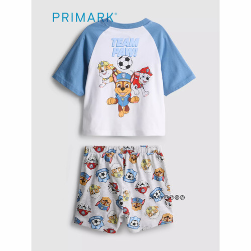 英国Primark代购儿童蓝白色汪汪队短袖家居服睡衣裤柔软新款